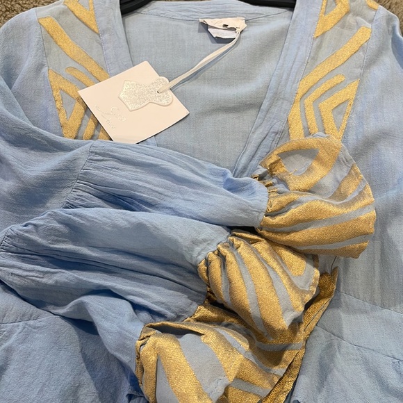 $295 LACE The Label
V-Neck Embroidered Ruffle Baby blue Gold Dress - Picture 3 of 4